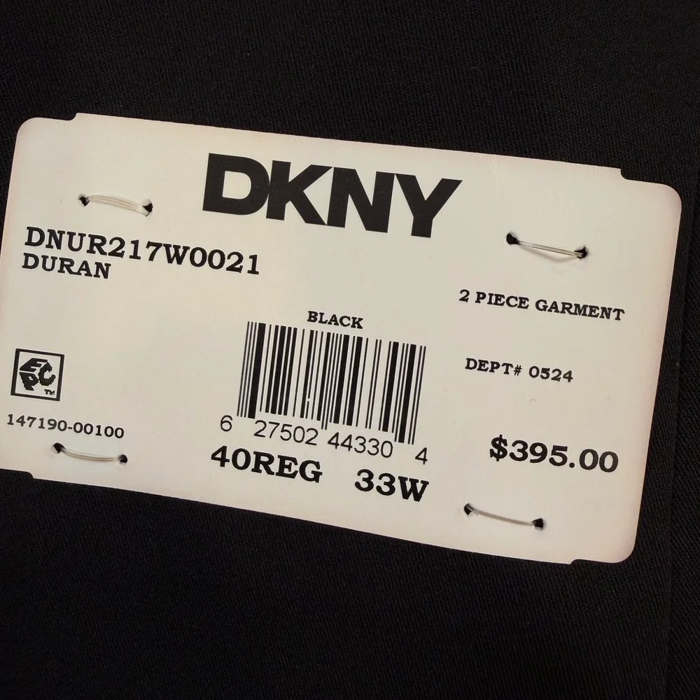 DKNY Duran Men Black 2 Piece Suit 40R 33W DNUR217W0021 New